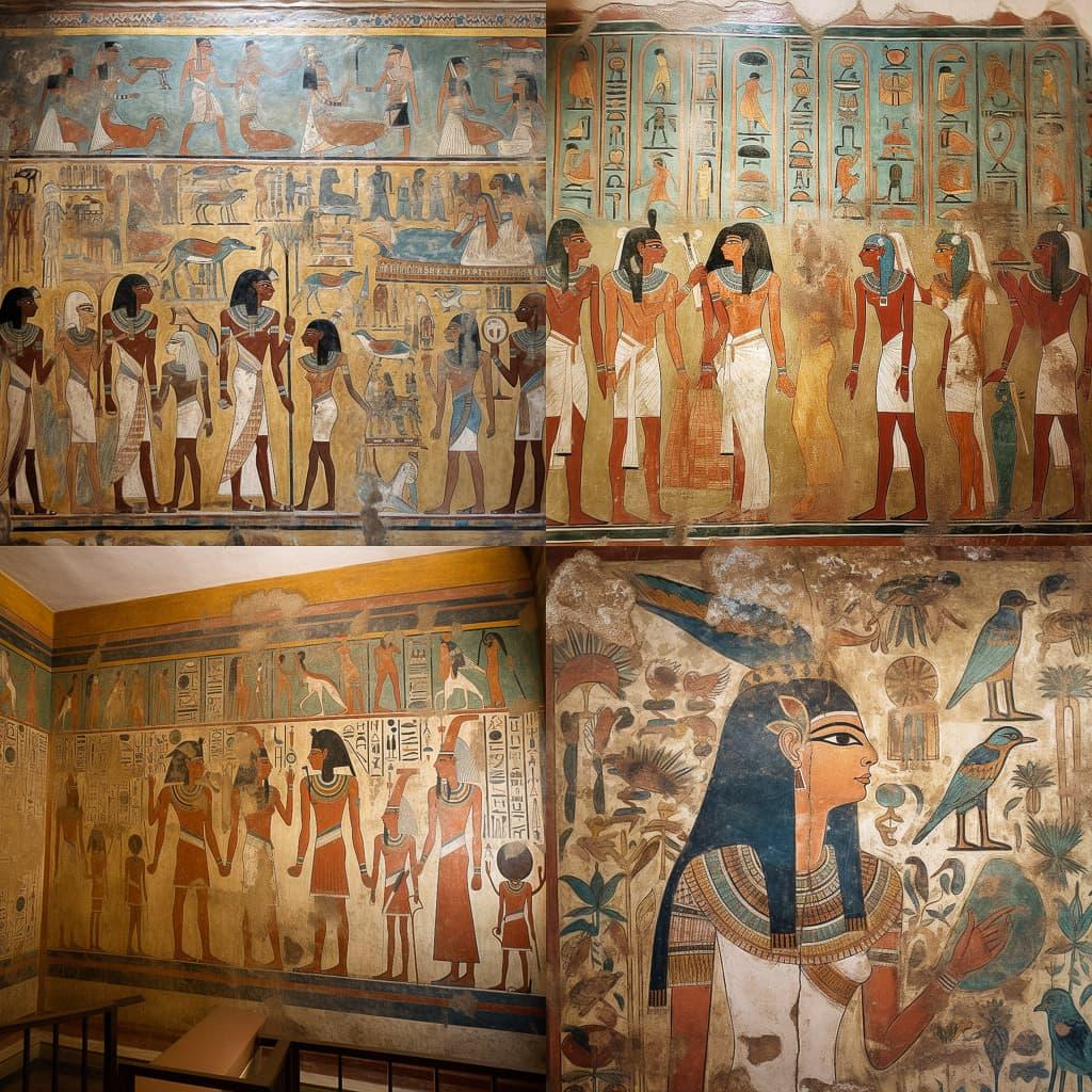 Ancient Egyptian mural style, Midjourney V5, render 1 of 4