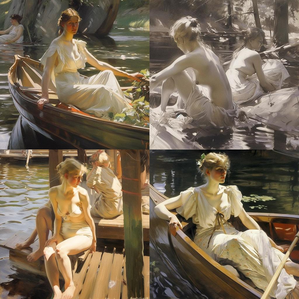 Anders Zorn style, Midjourney V5, render 1 of 4