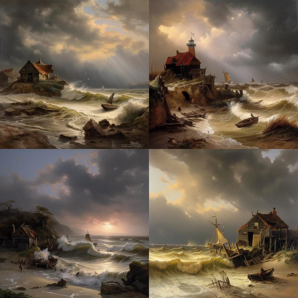 Andreas Achenbach style, Midjourney V5, render 1 of 4