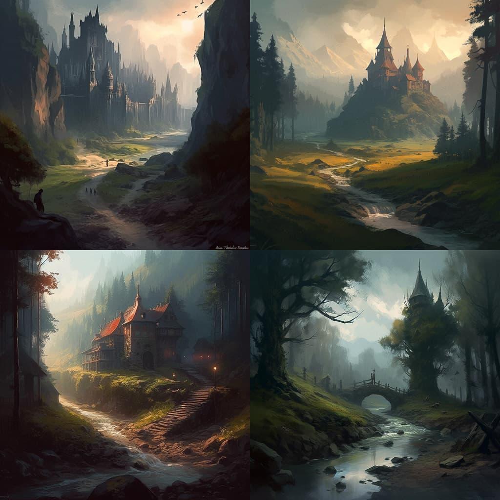 Andreas Rocha style, Midjourney V5, render 1 of 4