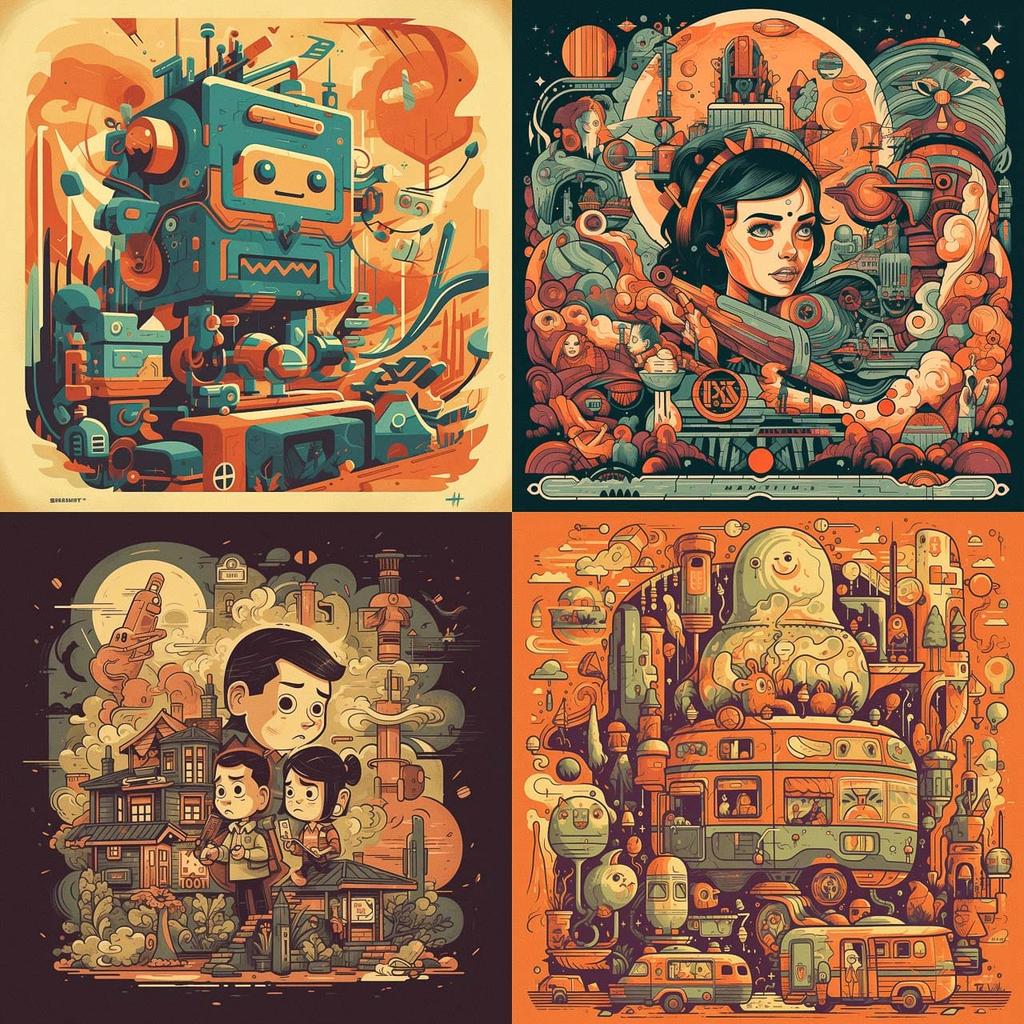Andy Rementer style, Midjourney V5, render 1 of 4