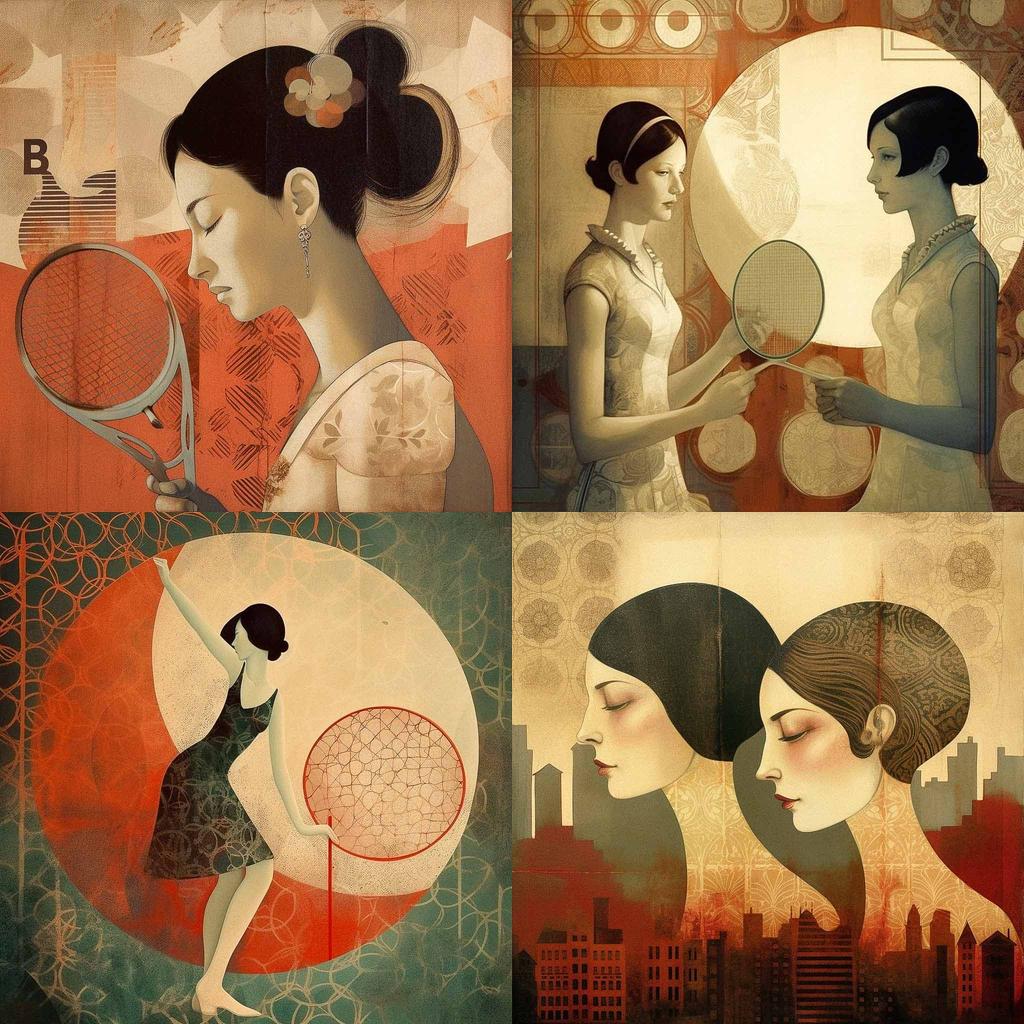 Anna and Elena Balbusso style, Midjourney V5, render 1 of 4