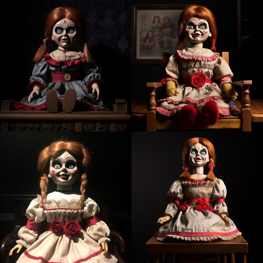 Annabelle doll style, Midjourney V5, render 1 of 4
