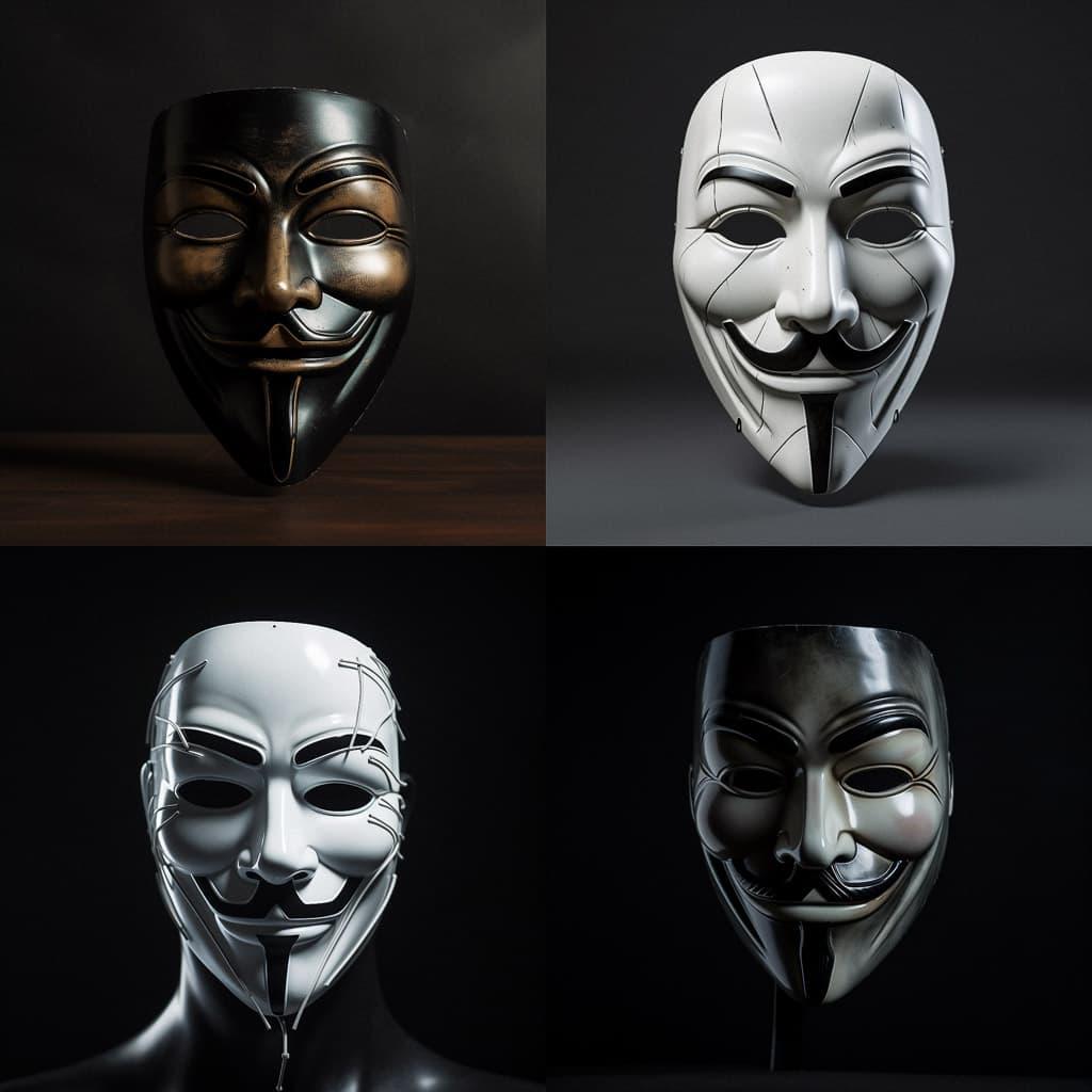 Anonymous mask style, Midjourney V5, render 1 of 4