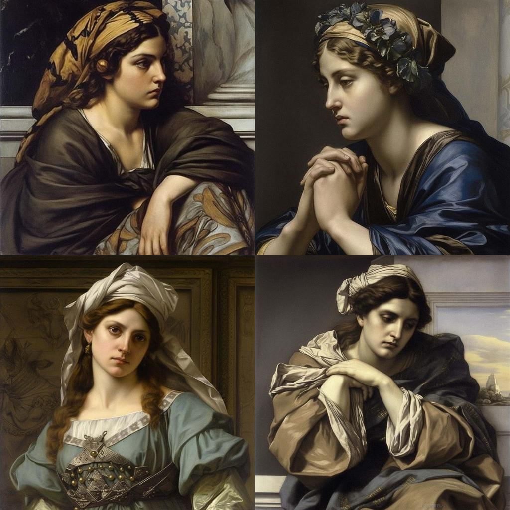 Anselm Feuerbach style, Midjourney V5, render 1 of 4