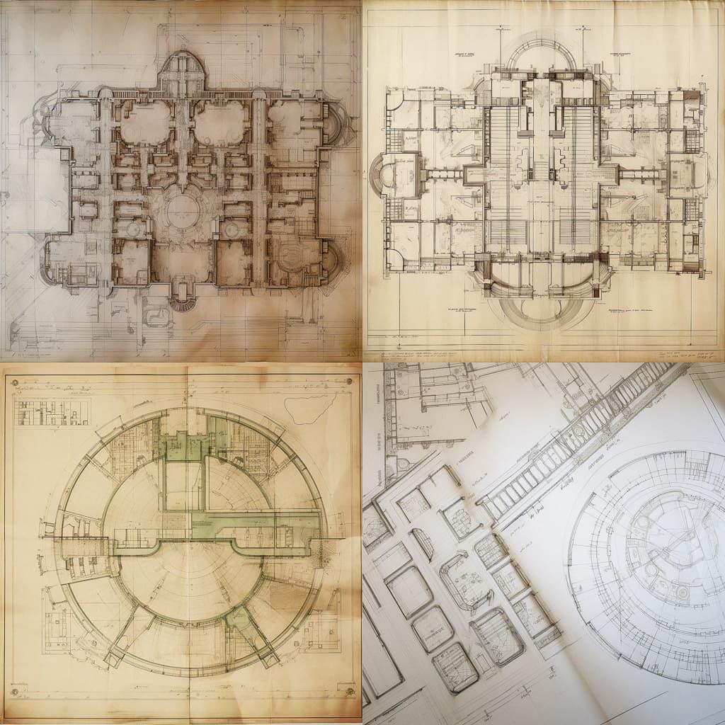 Architectural plan style, Midjourney V5, render 1 of 4