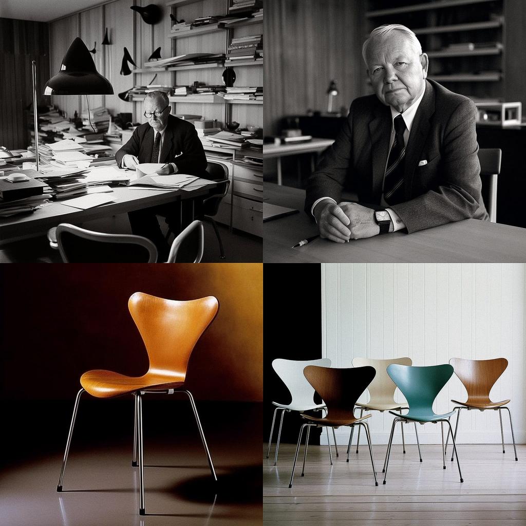 Arne Jacobsen style, Midjourney V5, render 1 of 4