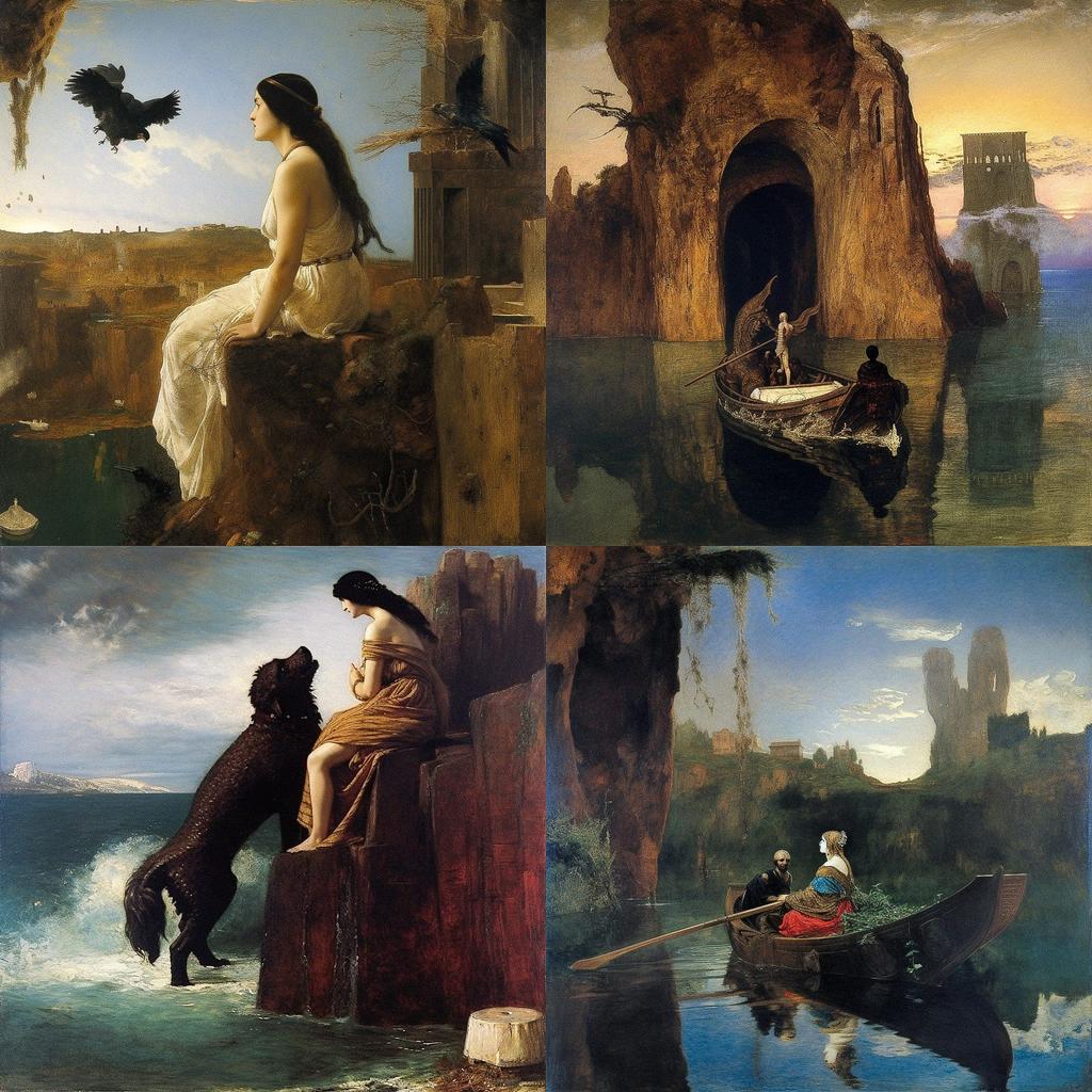 Arnold Bocklin style, Midjourney V5, render 1 of 4