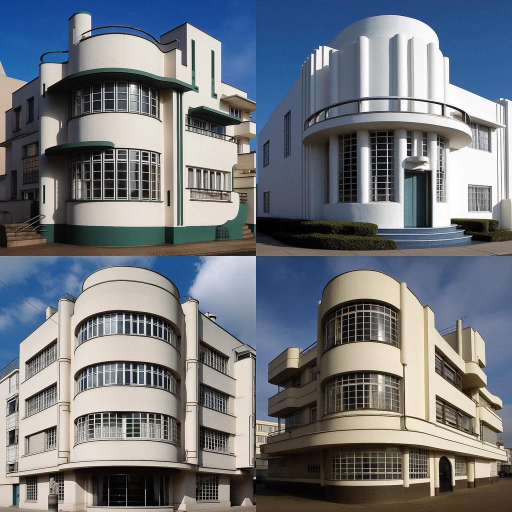 Art Moderne architecture style, Midjourney V5, render 1 of 4