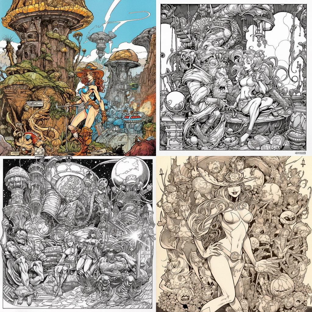 Arthur Adams style, Midjourney V5, render 1 of 4