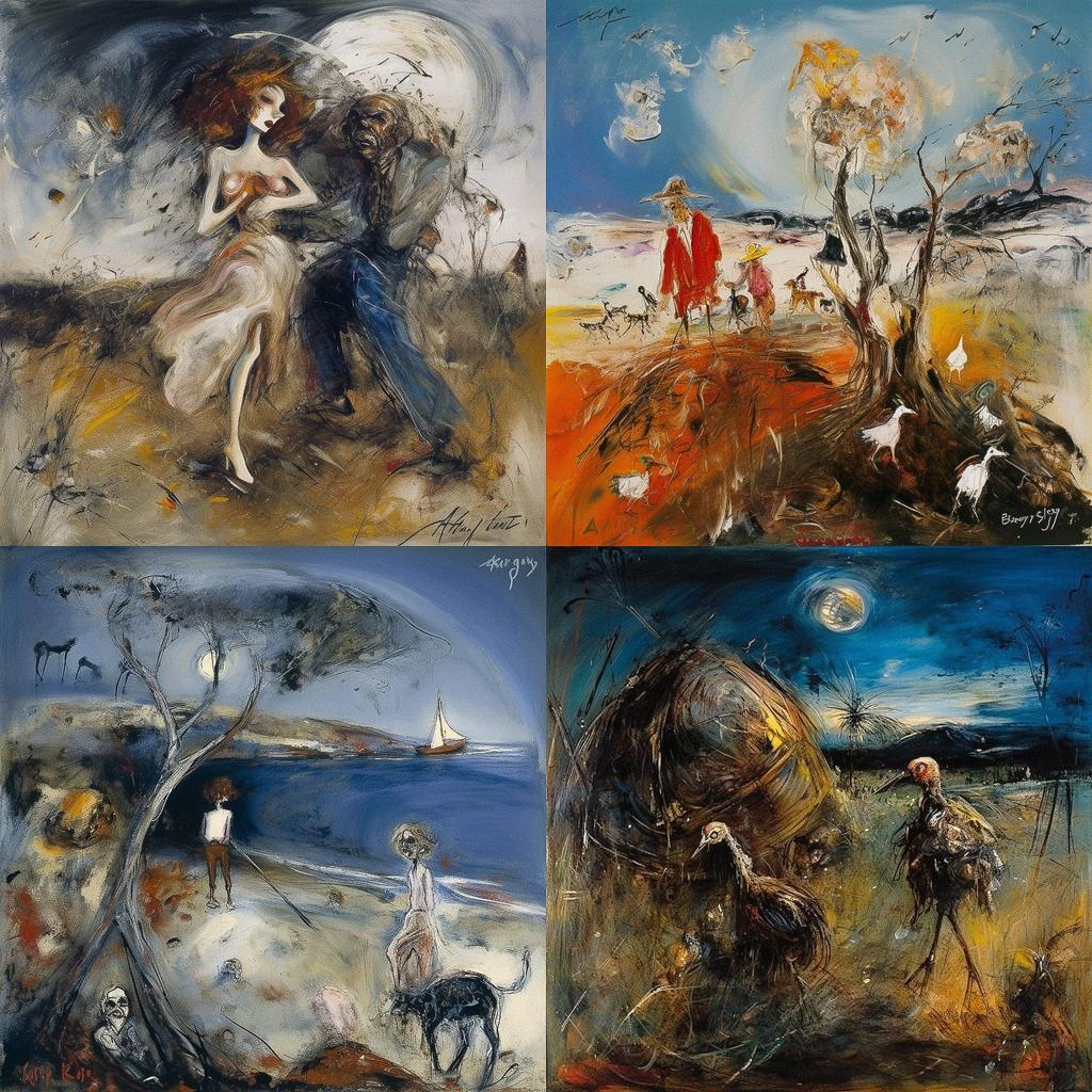 Arthur Boyd style, Midjourney V5, render 1 of 4