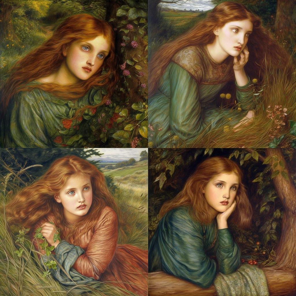 Arthur Hughes style, Midjourney V5, render 1 of 4
