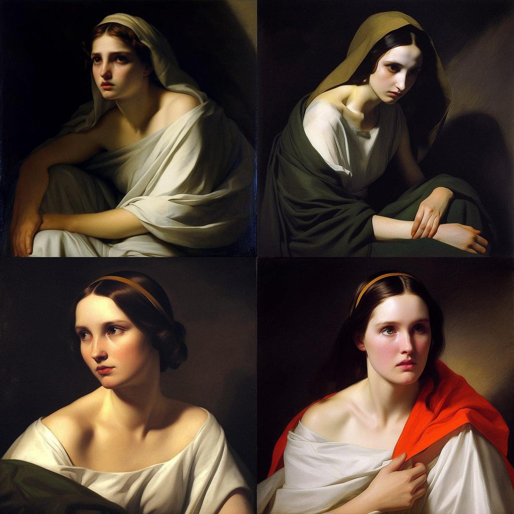 Ary Scheffer style, Midjourney V5, render 1 of 4