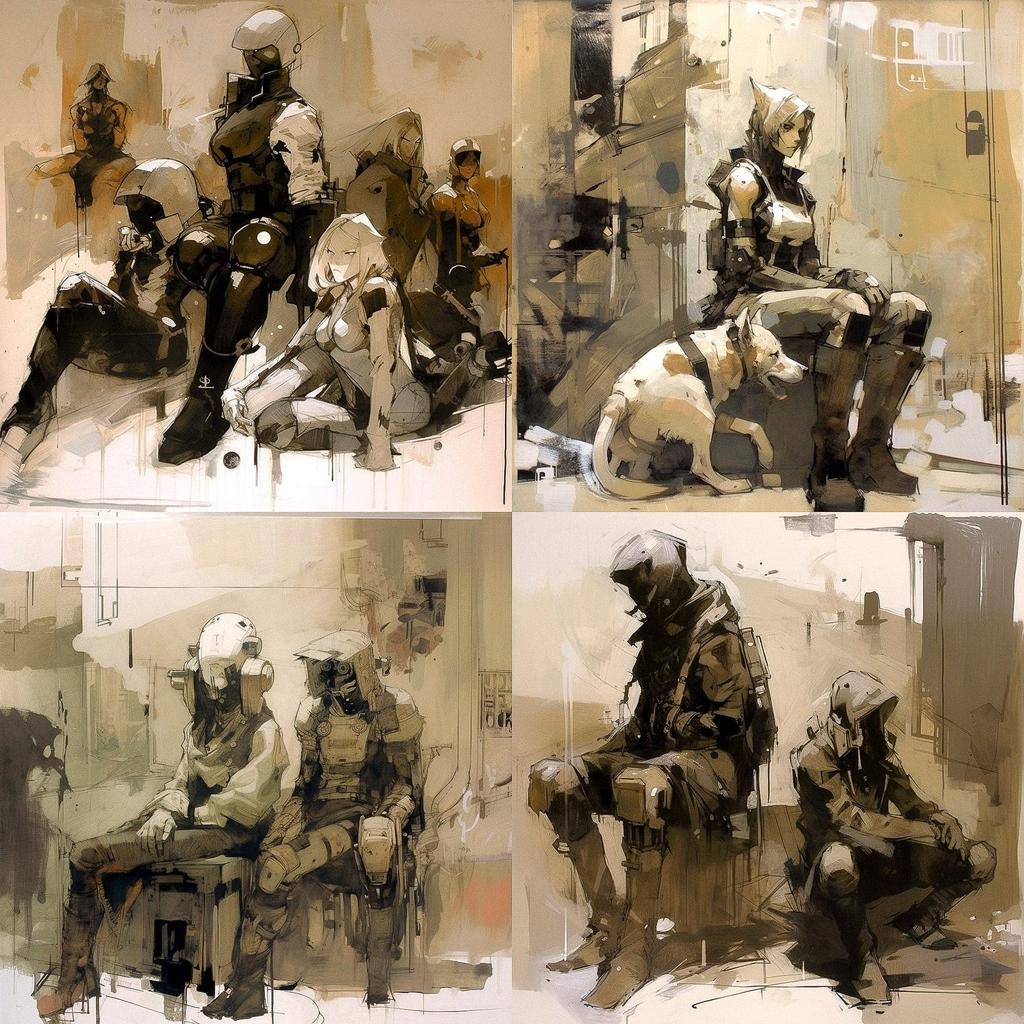 Ashley Wood style, Midjourney V5, render 1 of 4