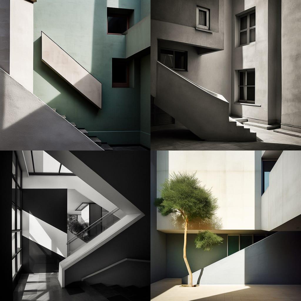 Asymmetrical composition style, Midjourney V5, render 1 of 4