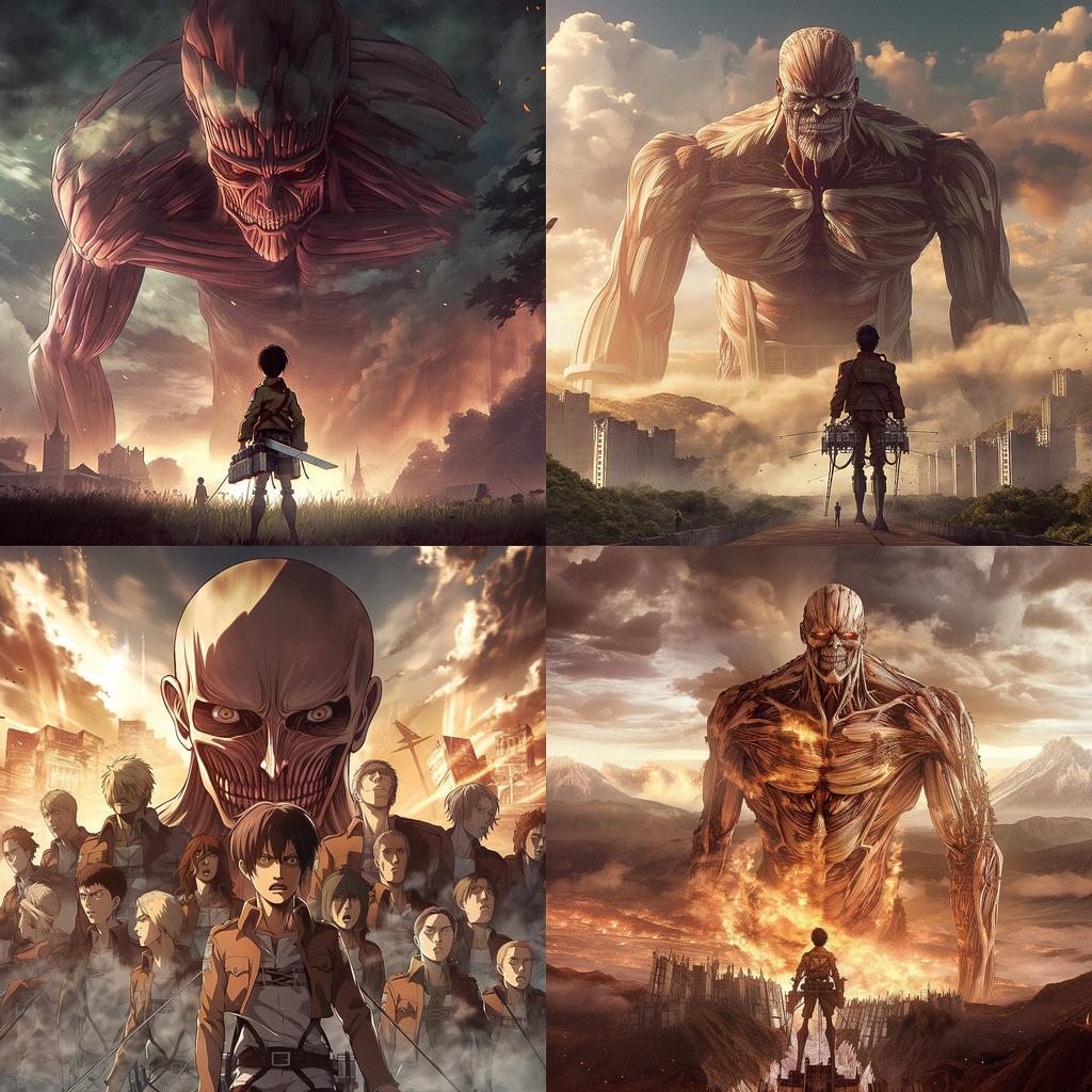 Attack on Titan style, Midjourney V5, render 1 of 4
