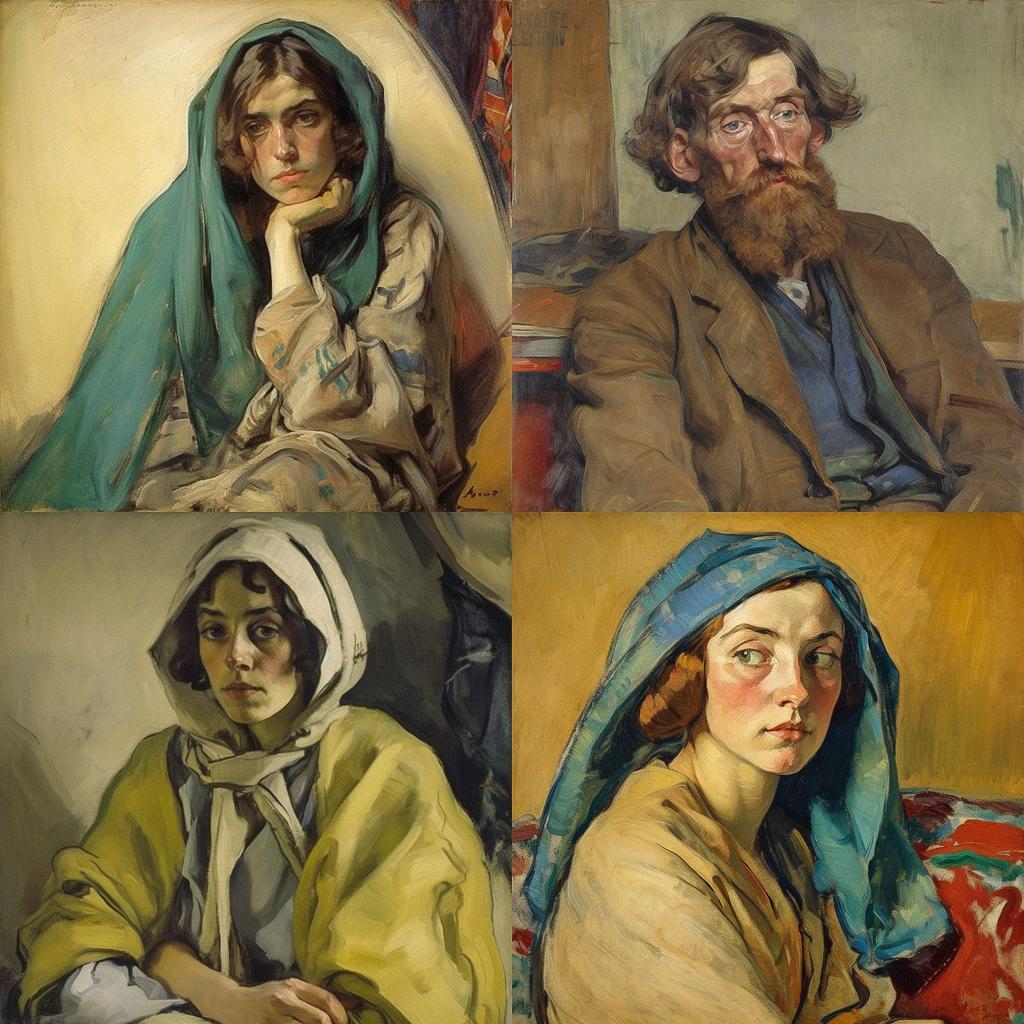 Augustus John style, Midjourney V5, render 1 of 4