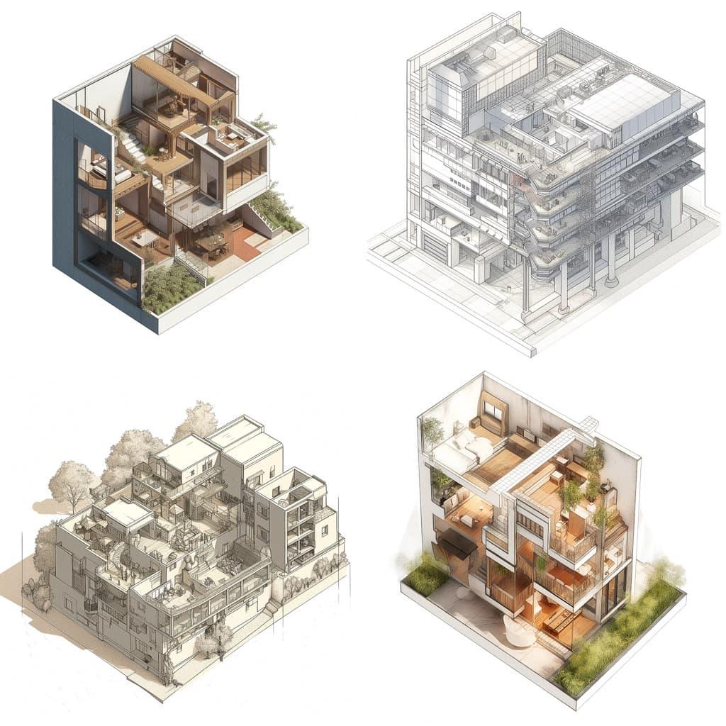 Axonometric view style, Midjourney V5, render 1 of 4