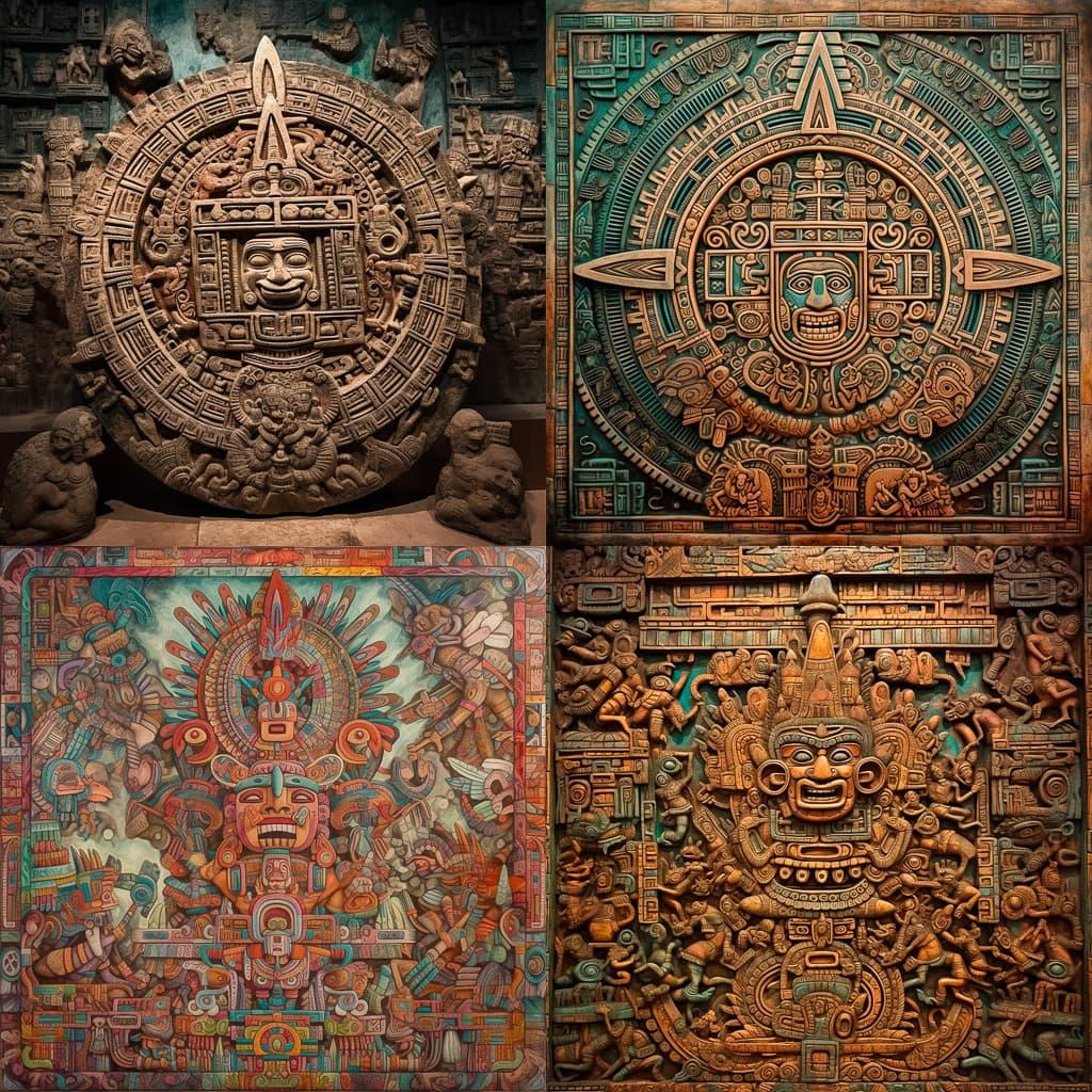 Aztec art style, Midjourney V5, render 1 of 4