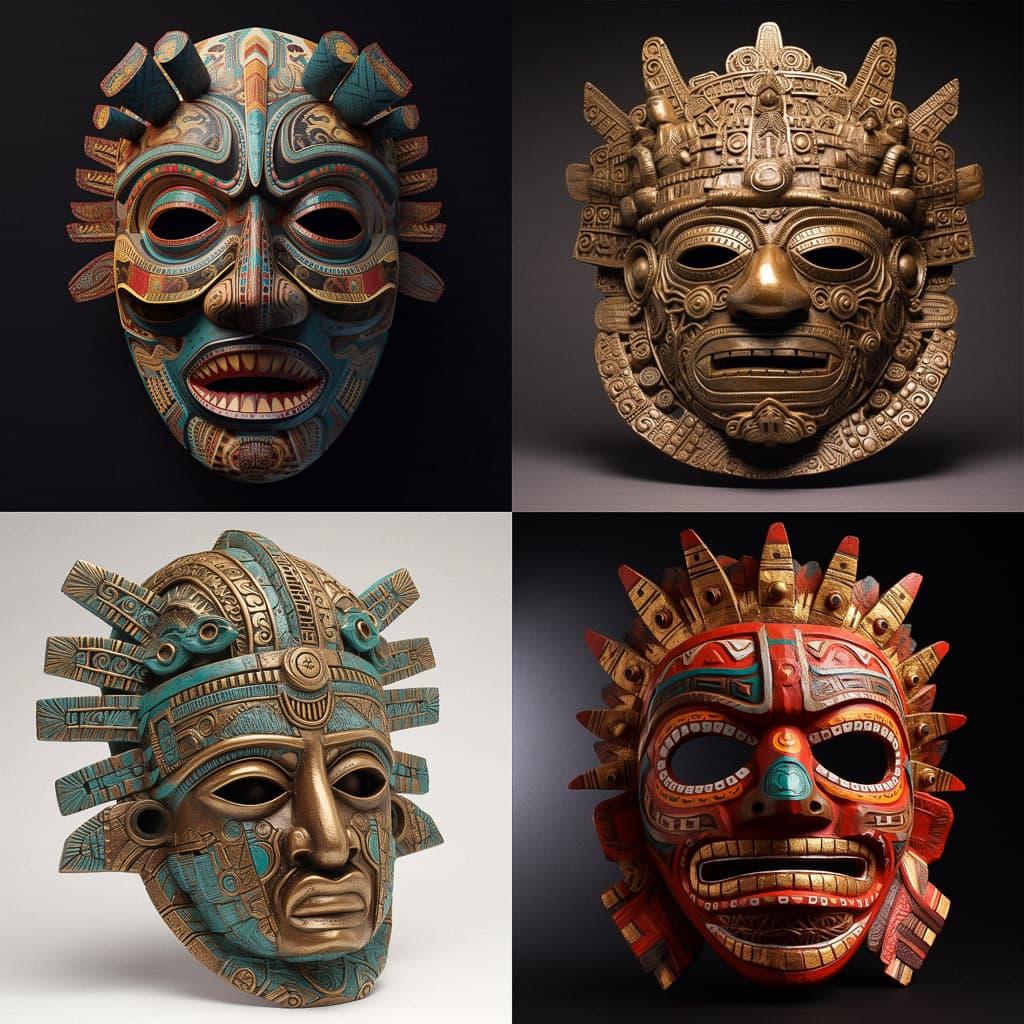Aztec mask style, Midjourney V5, render 1 of 4