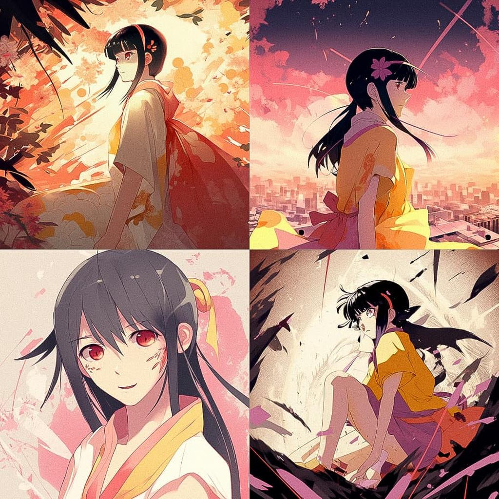 Bakemonogatari style, Midjourney V5, render 1 of 4