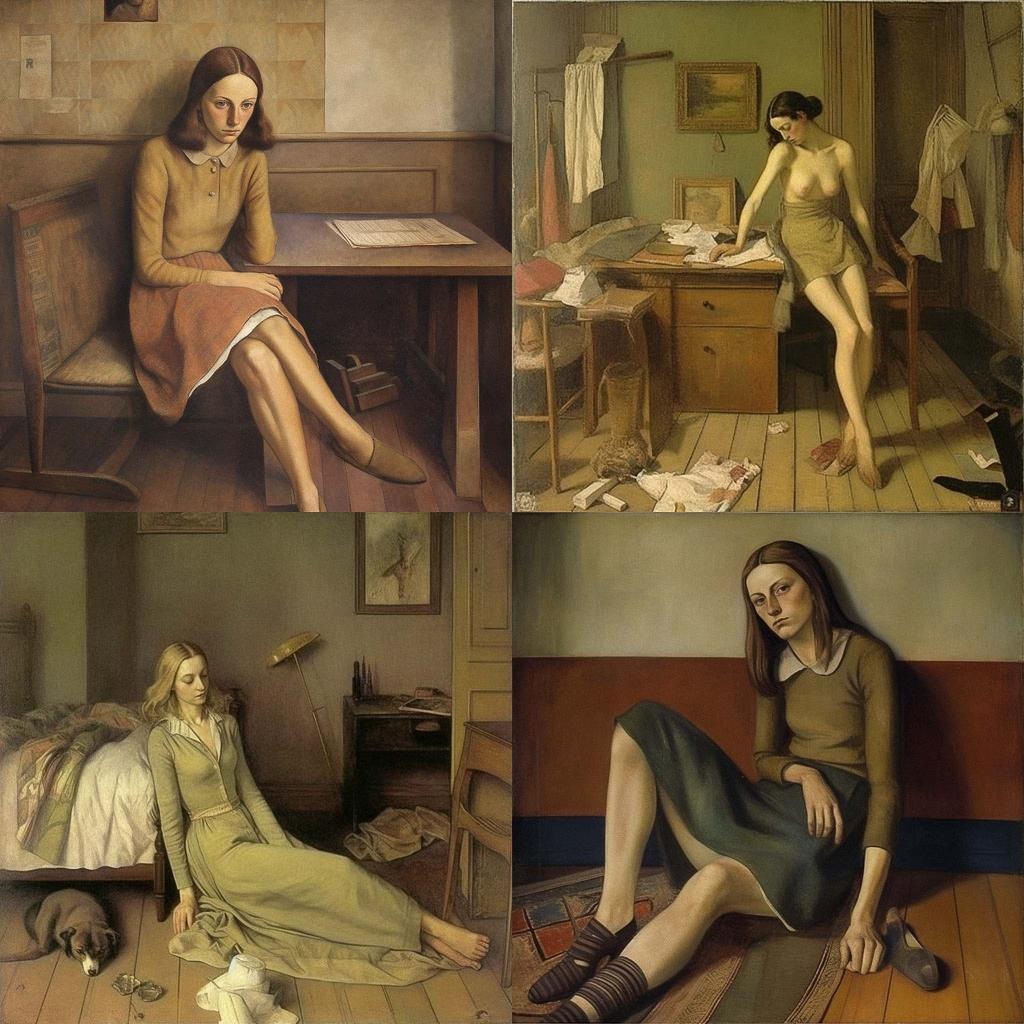 Balthus style, Midjourney V5, render 1 of 4