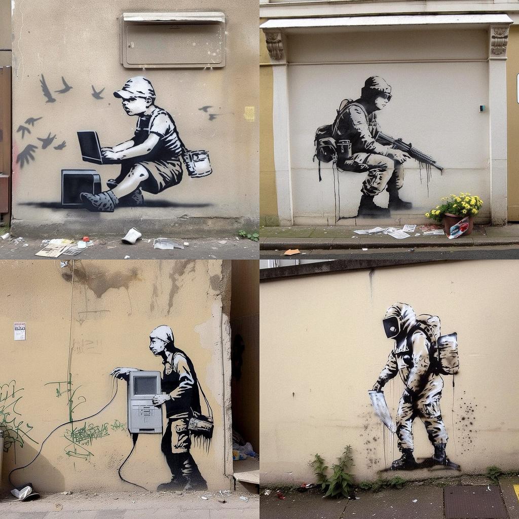 Banksy style, Midjourney V5, render 1 of 4