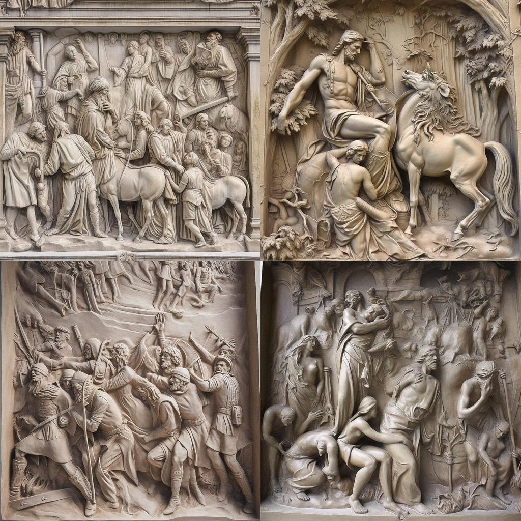 Bas-relief style, Midjourney V5, render 1 of 4
