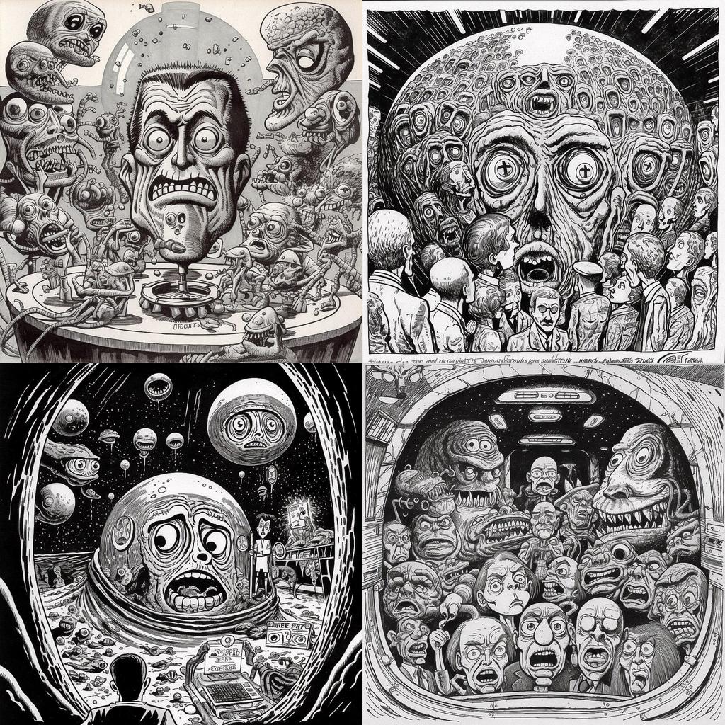Basil Wolverton style, Midjourney V5, render 1 of 4