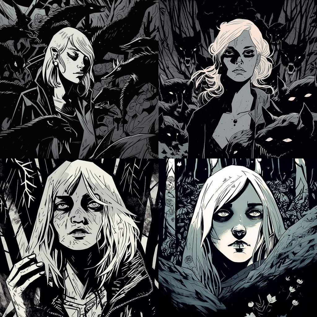 Becky Cloonan style, Midjourney V5, render 1 of 4