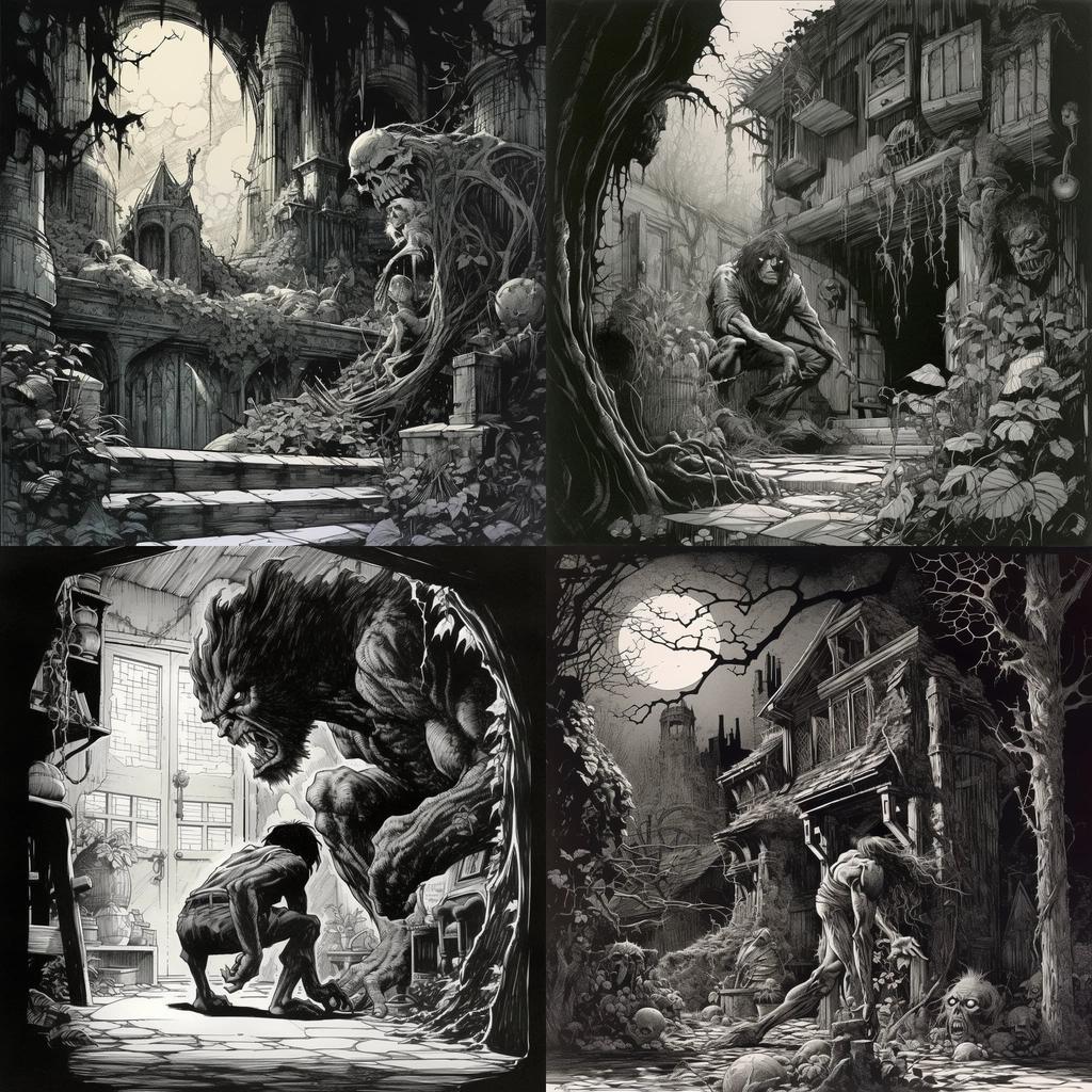 Bernie Wrightson style, Midjourney V5, render 1 of 4