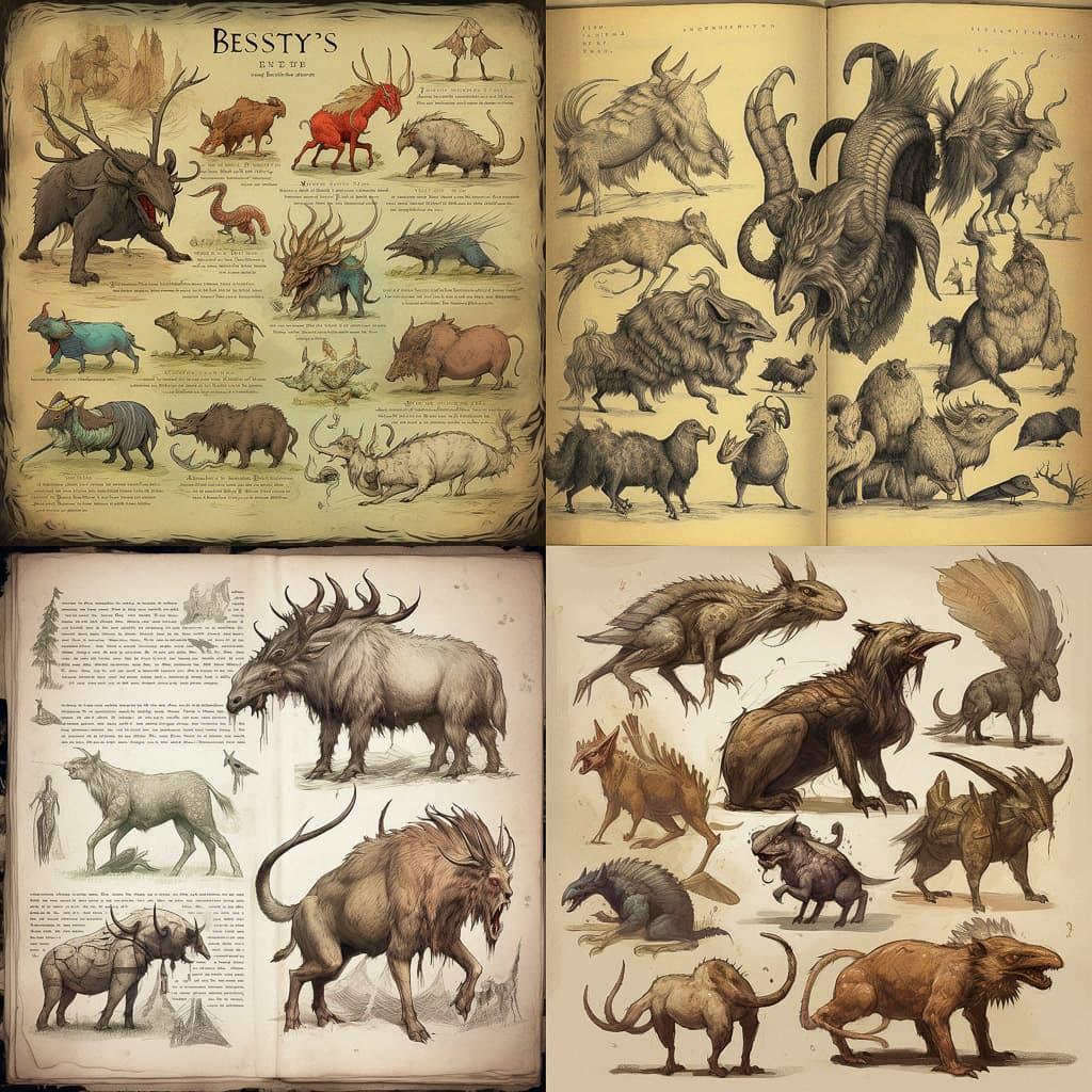 Bestiary style, Midjourney V5, render 1 of 4