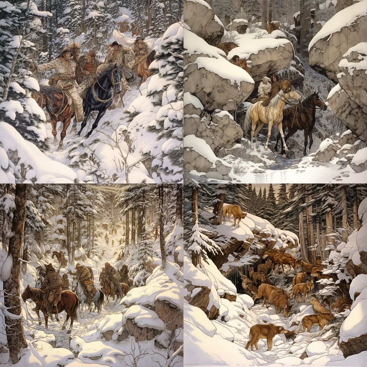 Bev Doolittle style, Midjourney V5, render 1 of 4