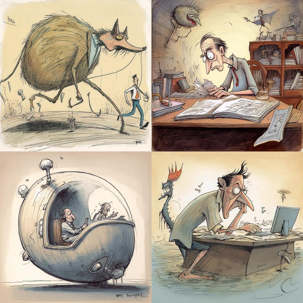 Bill Plympton style, Midjourney V5, render 1 of 4