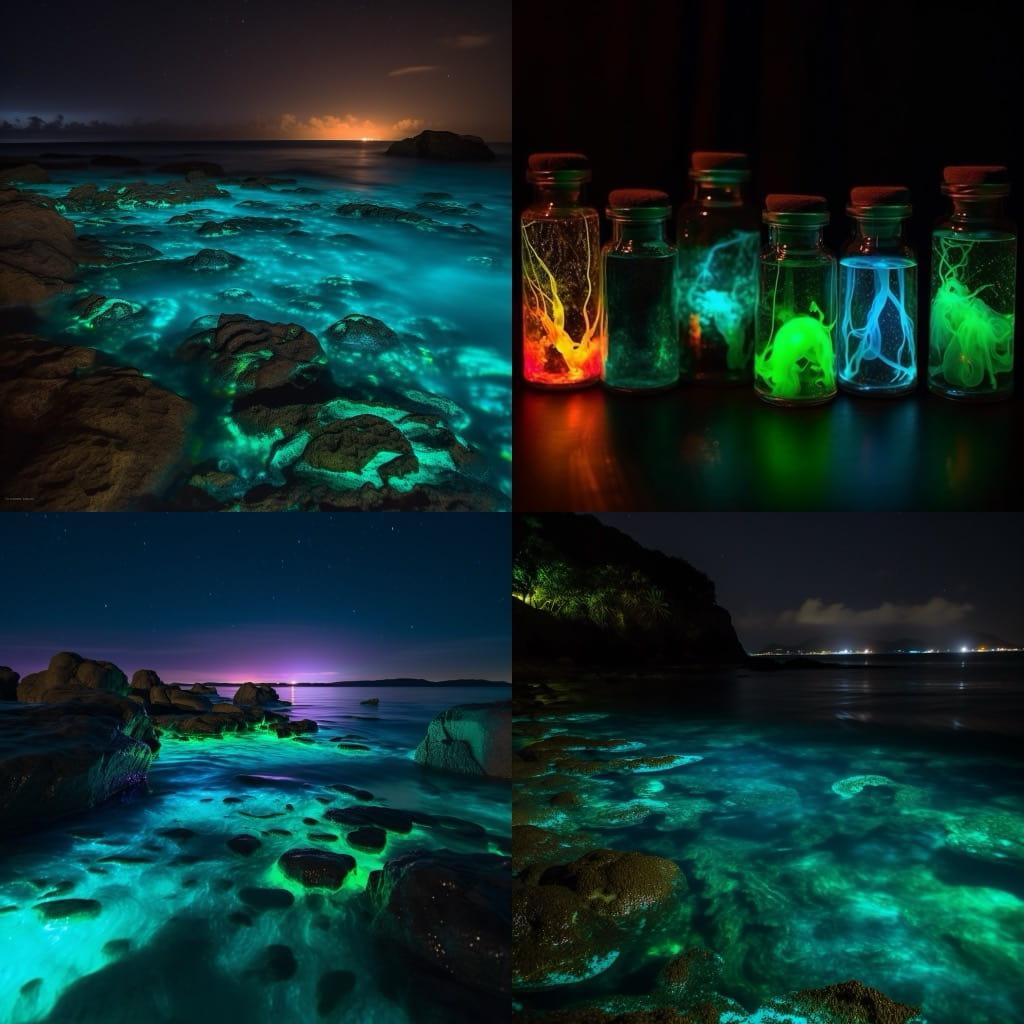 Bioluminescent colors style, Midjourney V5, render 1 of 4