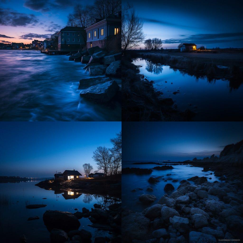 Blue hour style, Midjourney V5, render 1 of 4