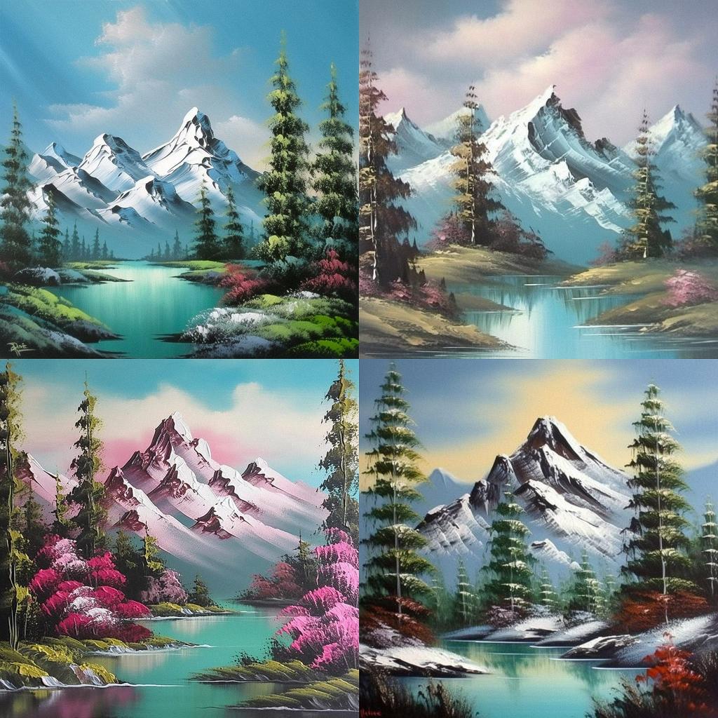 Bob Ross style, Midjourney V5, render 1 of 4