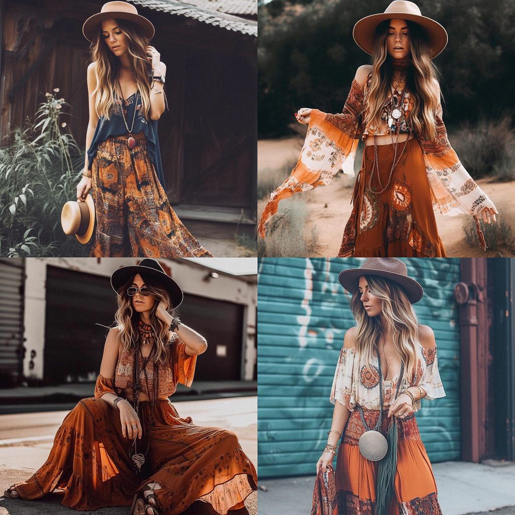 Boho fashion style, Midjourney V5, render 1 of 4