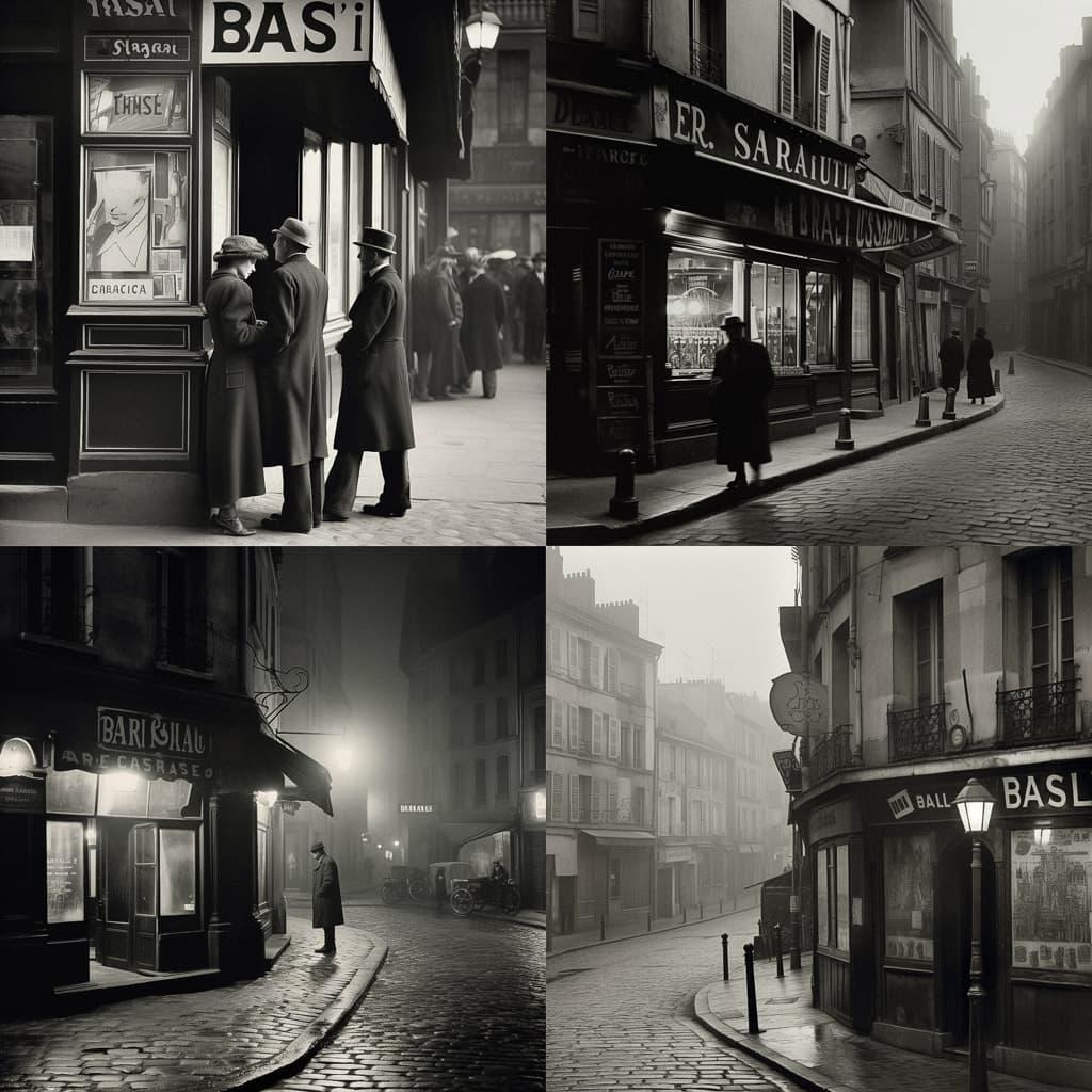 Brassai style, Midjourney V5, render 1 of 4