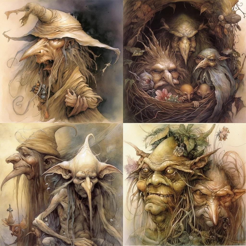 Brian Froud style, Midjourney V5, render 1 of 4