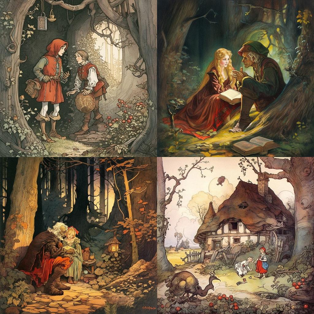 Brothers Grimm style, Midjourney V5, render 1 of 4