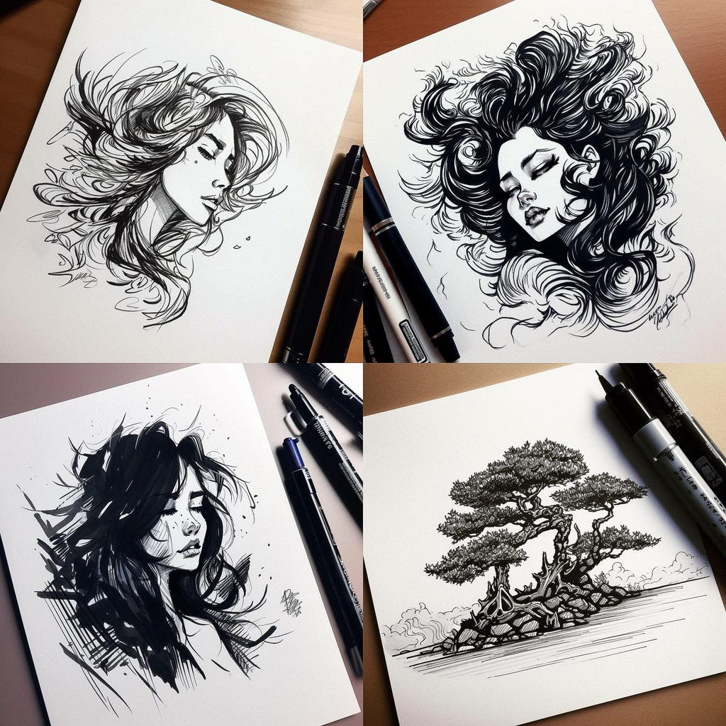 Brush pen drawing style, Midjourney V5, render 1 of 4