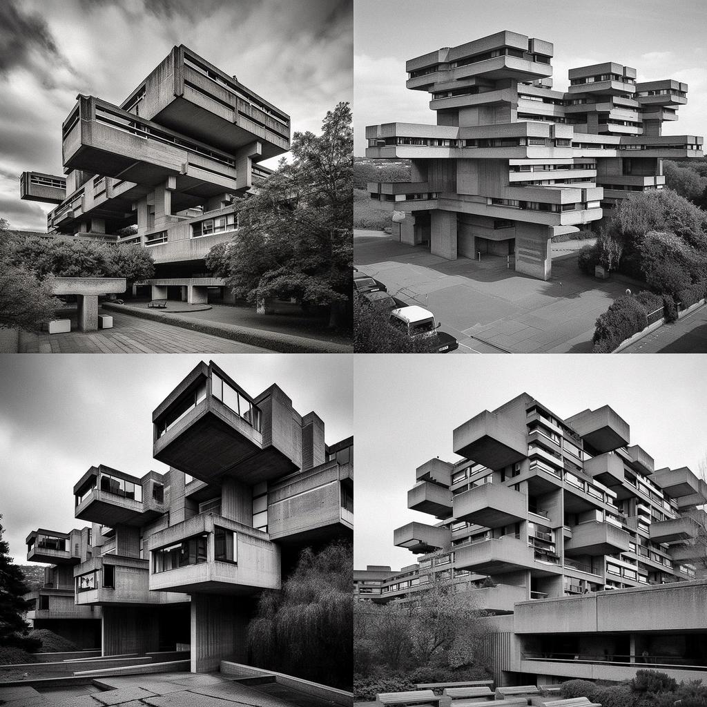 Brutalism style, Midjourney V5, render 1 of 4