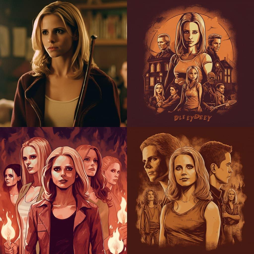 Buffy the Vampire Slayer style, Midjourney V5, render 1 of 4