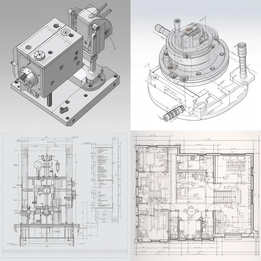 CAD drawing style, Midjourney V5, render 1 of 4