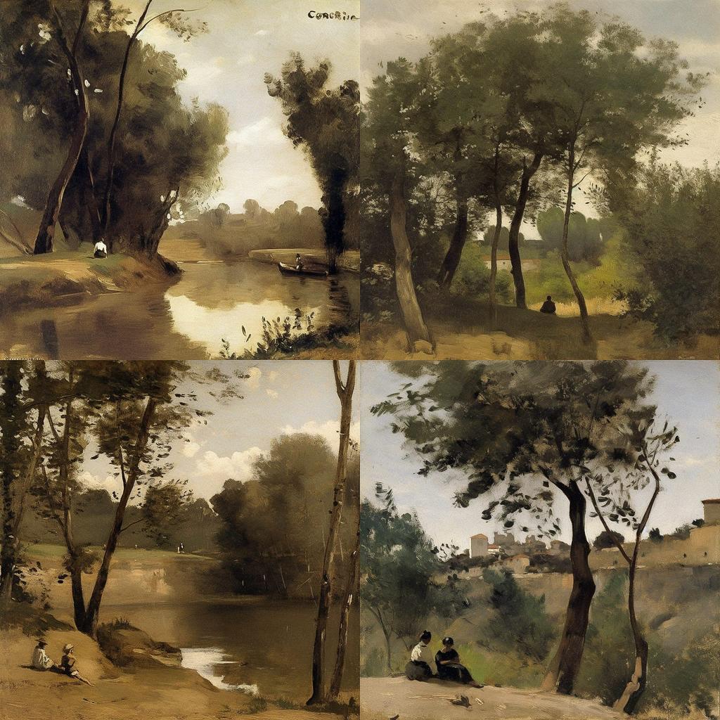 Camille Corot style, Midjourney V5, render 1 of 4