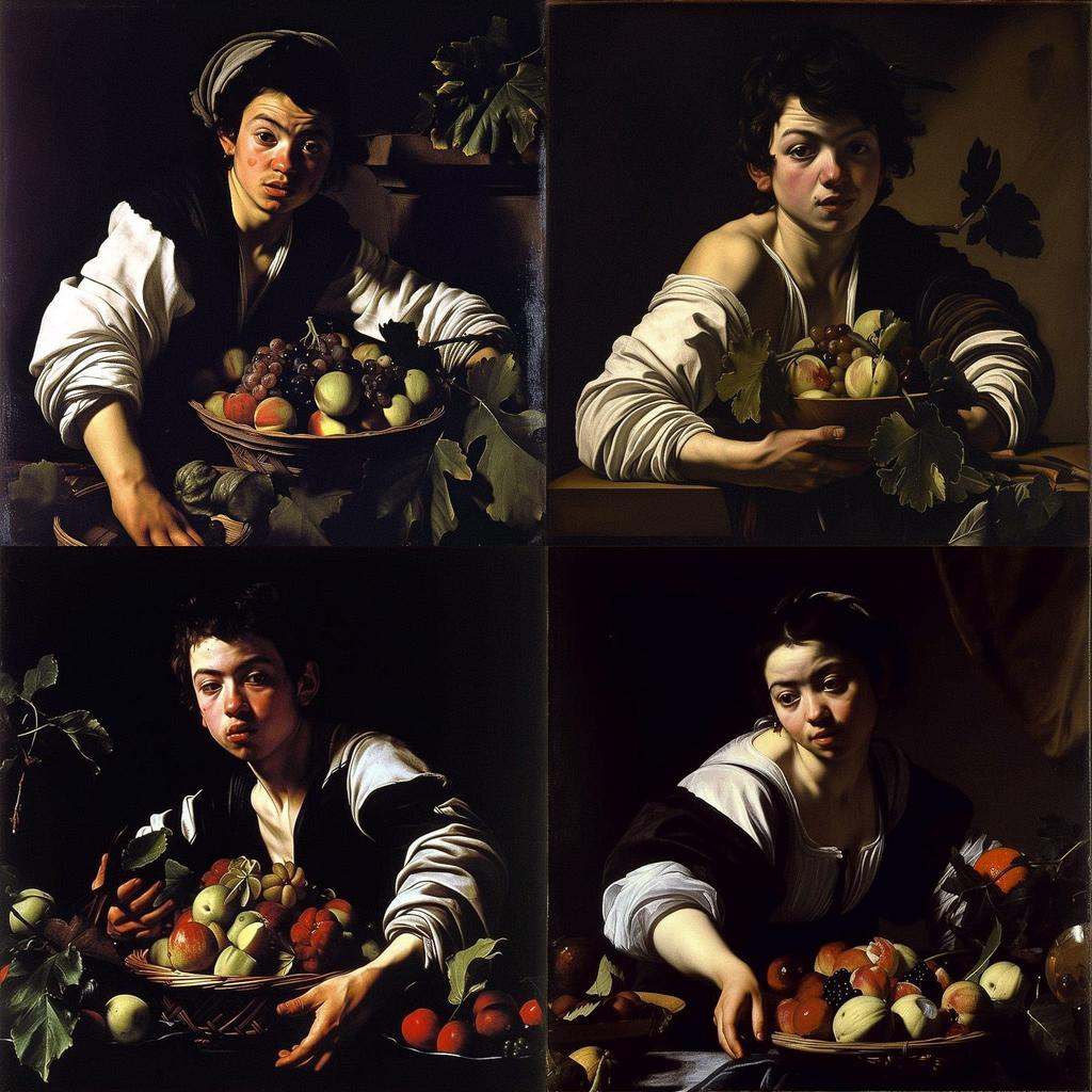 Caravaggio style, Midjourney V5, render 1 of 4