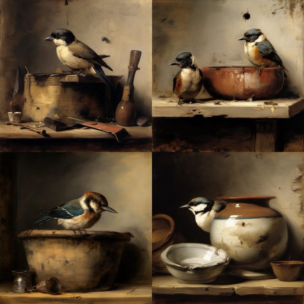 Carel Fabritius style, Midjourney V5, render 1 of 4