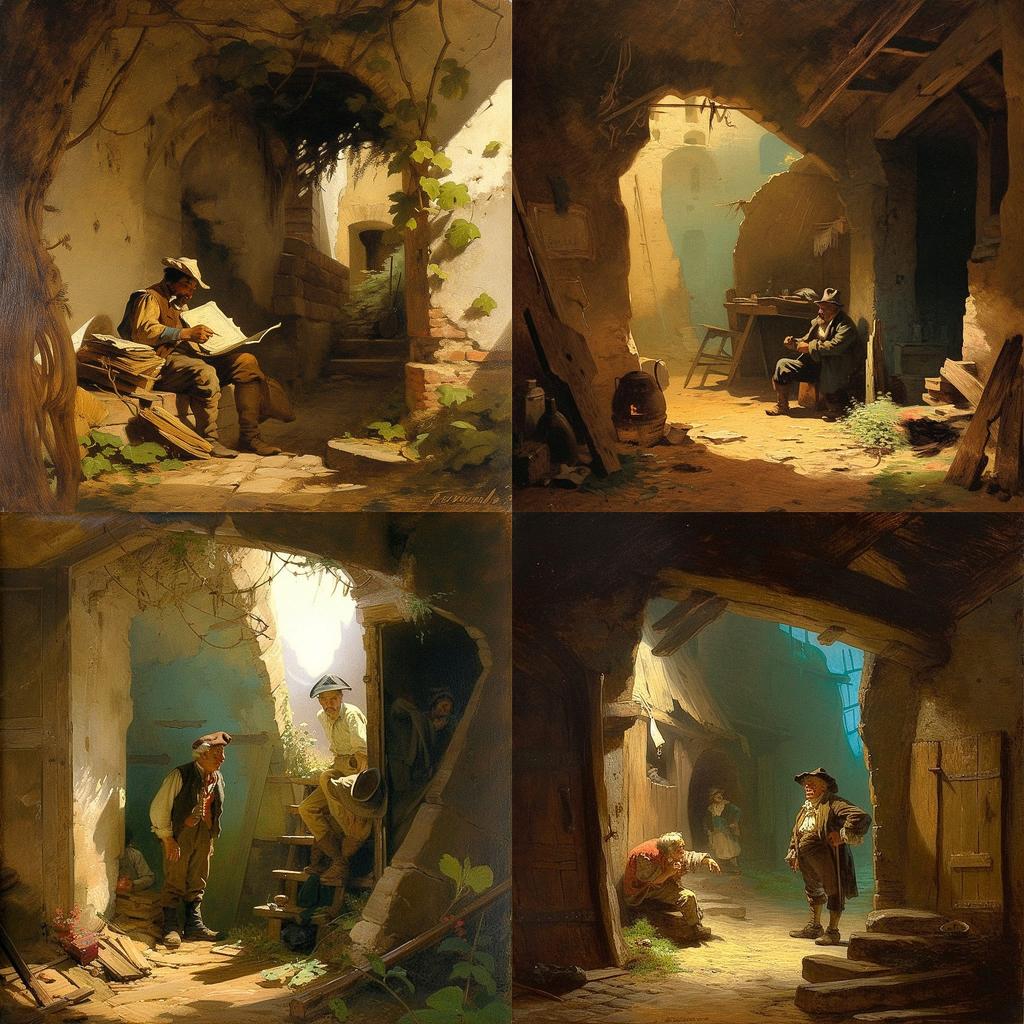 Carl Spitzweg style, Midjourney V5, render 1 of 4