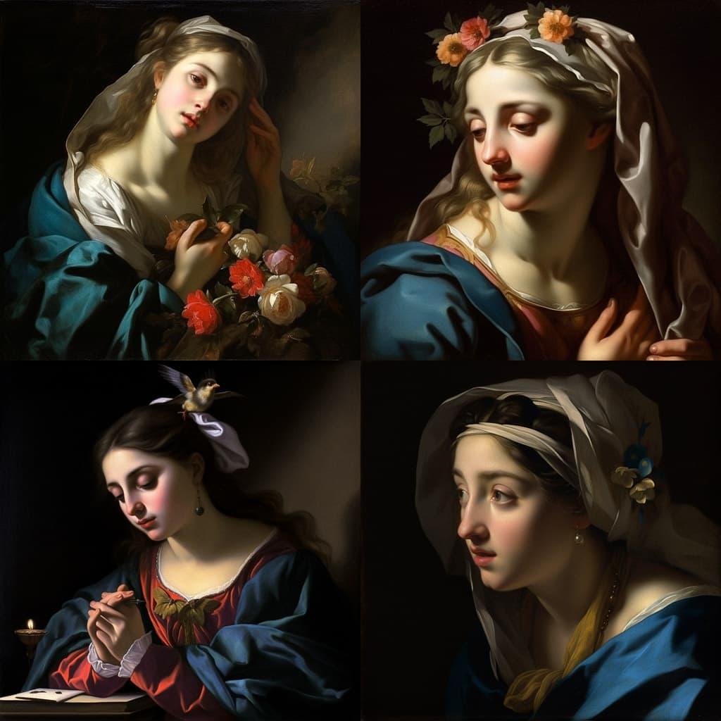 Carlo Dolci style, Midjourney V5, render 1 of 4